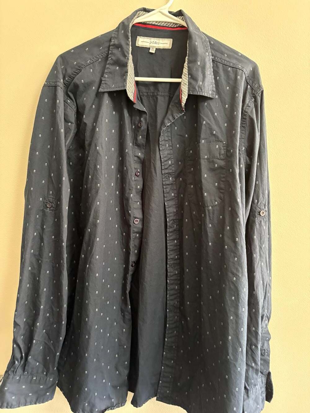 pd&c Men's navy Skull Print Long Sleeve Button Down Shirt Size XL